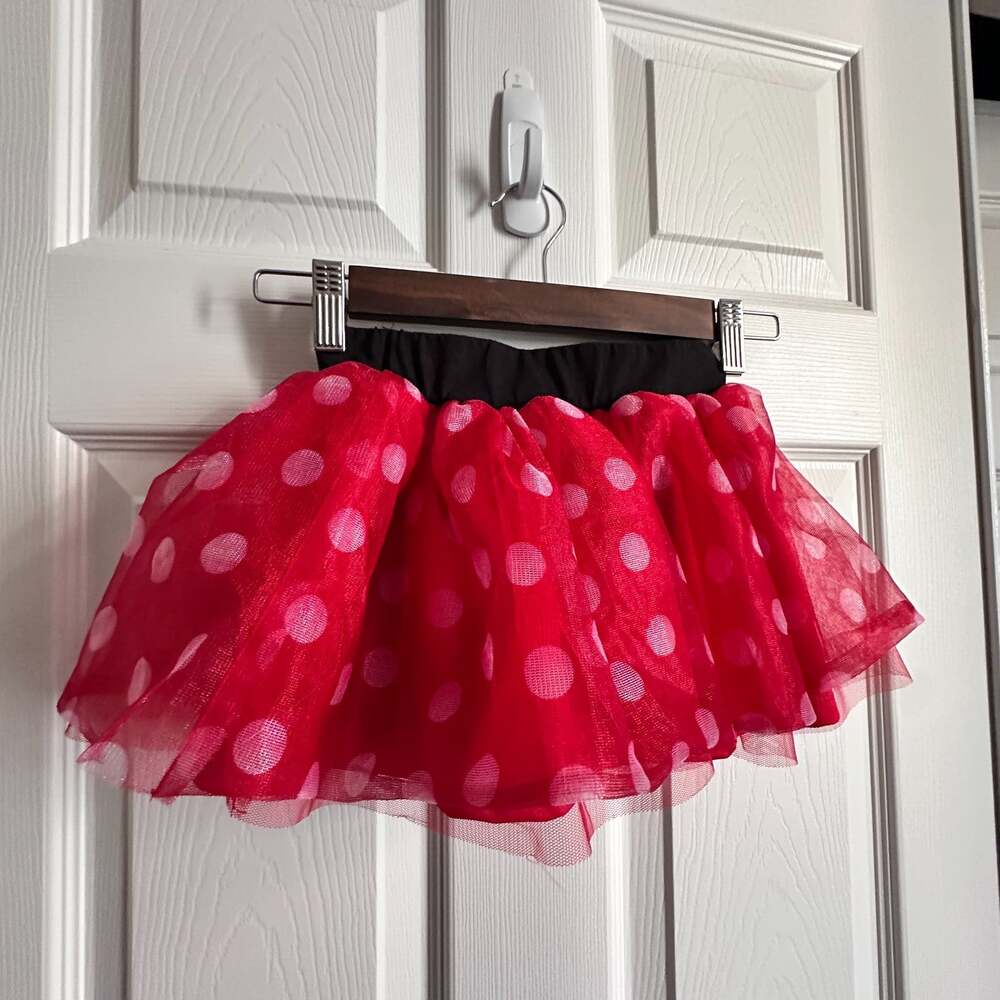 Disney Junior Minnie Mouse Tulle Tutu Skirt Red Polka Dot Elastic Waist Size 4T